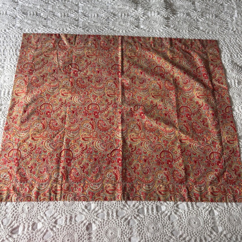 Pottery Barn Red Gold Teal Paisley 100% Cotton Pillowcase